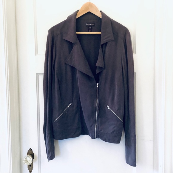 Long Tall Sally Jacket Size 12 Lyocell Gray Double Breasted Zipper Moto Biker - Picture 13 of 13